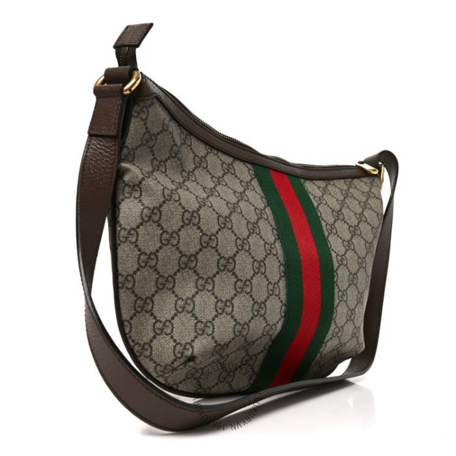 Túi xách Gucci GG Supreme Monogram Web Small Ophidia Half Moon Hobo Brown NFPG320