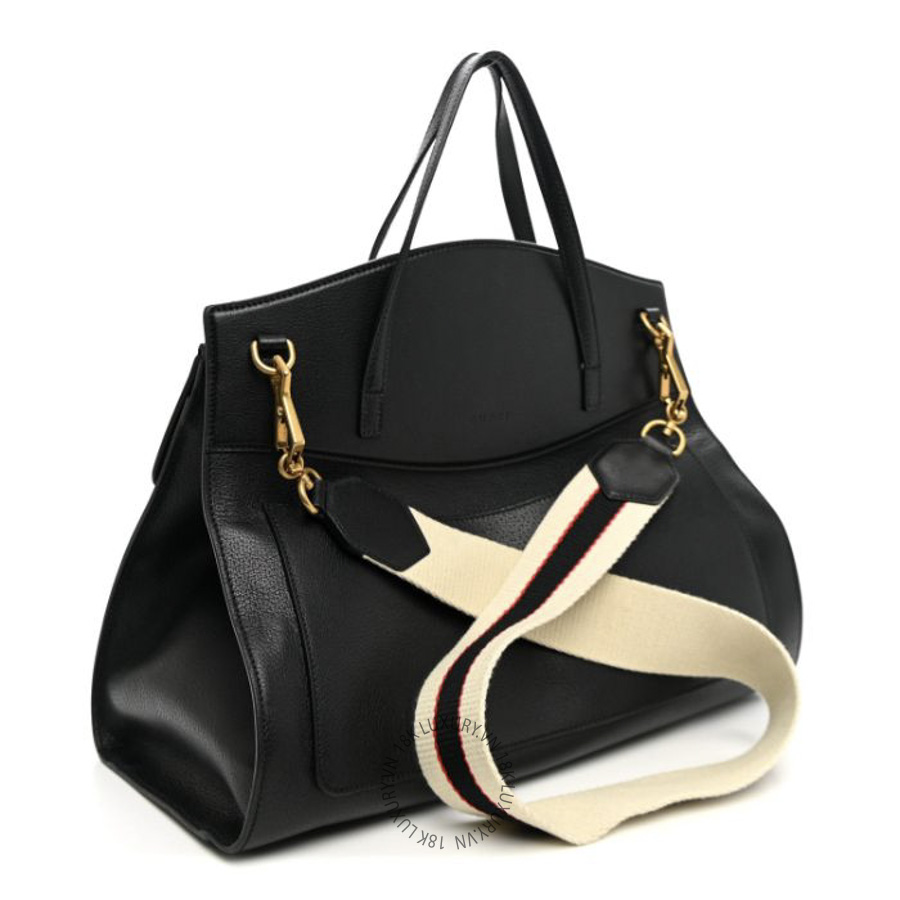 Túi Xách Gucci Grained Calfskin Web Crystal Butterfly Stripe Large Totem Top Handle Bag Black GDCB485