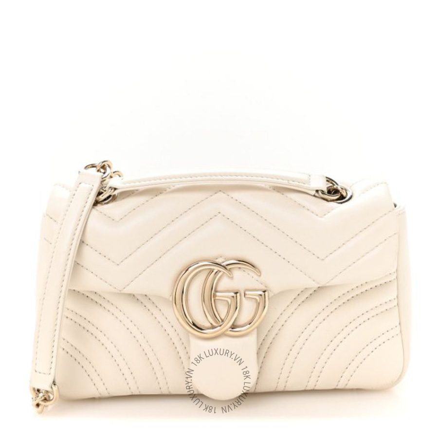 Túi xách Gucci Lambskin Matelasse Small GG Marmont Shoulder Bag White GGC261