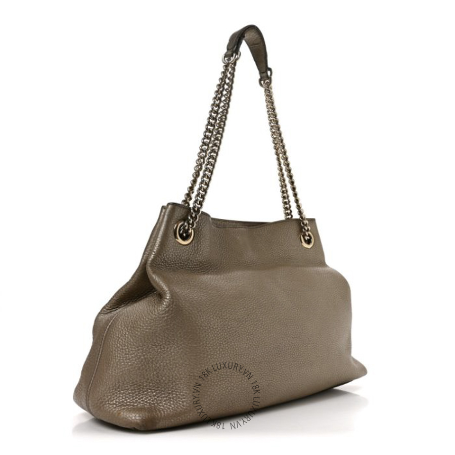 Túi Xách Gucci Metallic Pebbled Calfskin Medium Soho Chain Shoulder Bag Golden Beige GDCB693
