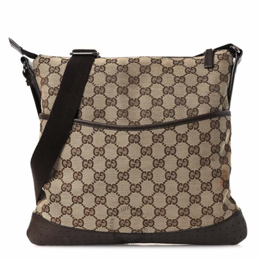Túi xách Gucci Monogram Calfskin Perforated Medium Flat Messenger Bag Dark Brown NFPG647