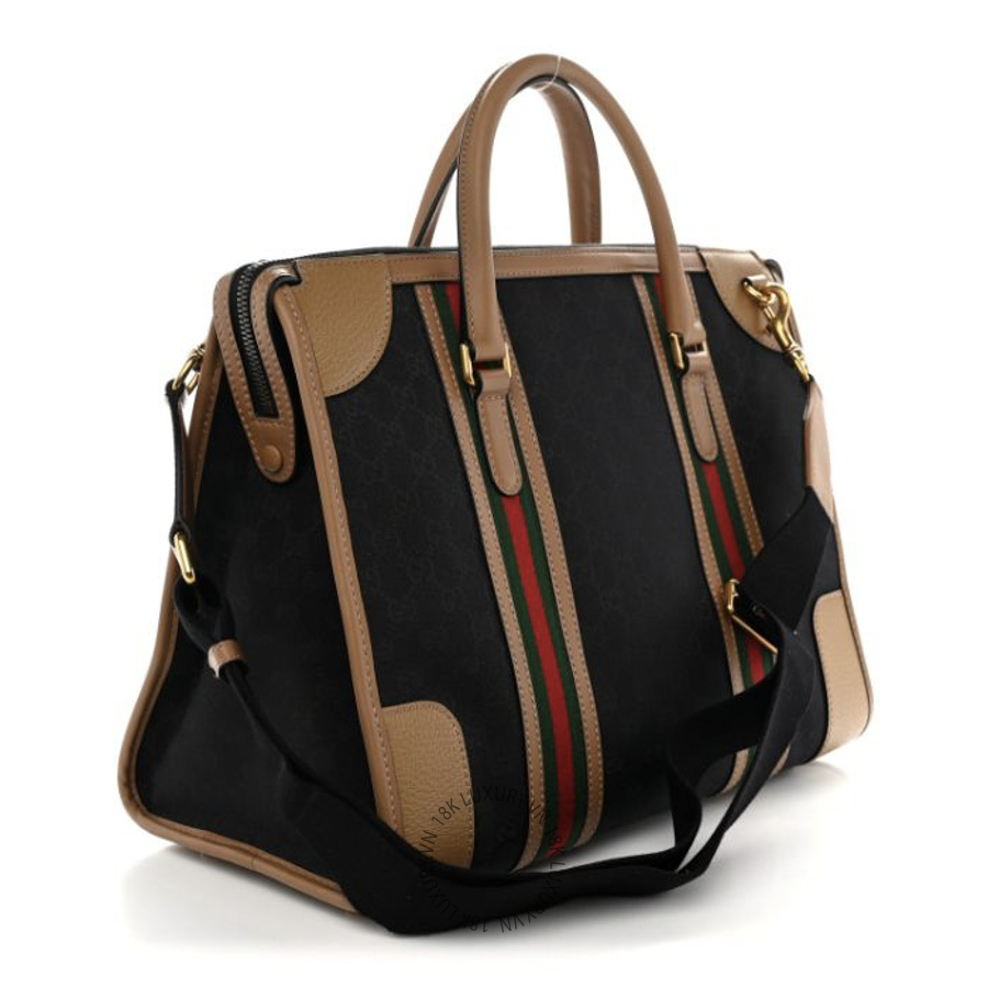 Túi Xách Gucci Monogram Textured Dollar Calfskin Web XL Bauletto Duffle Top Handle Bag Black Koi Beige GDCB211