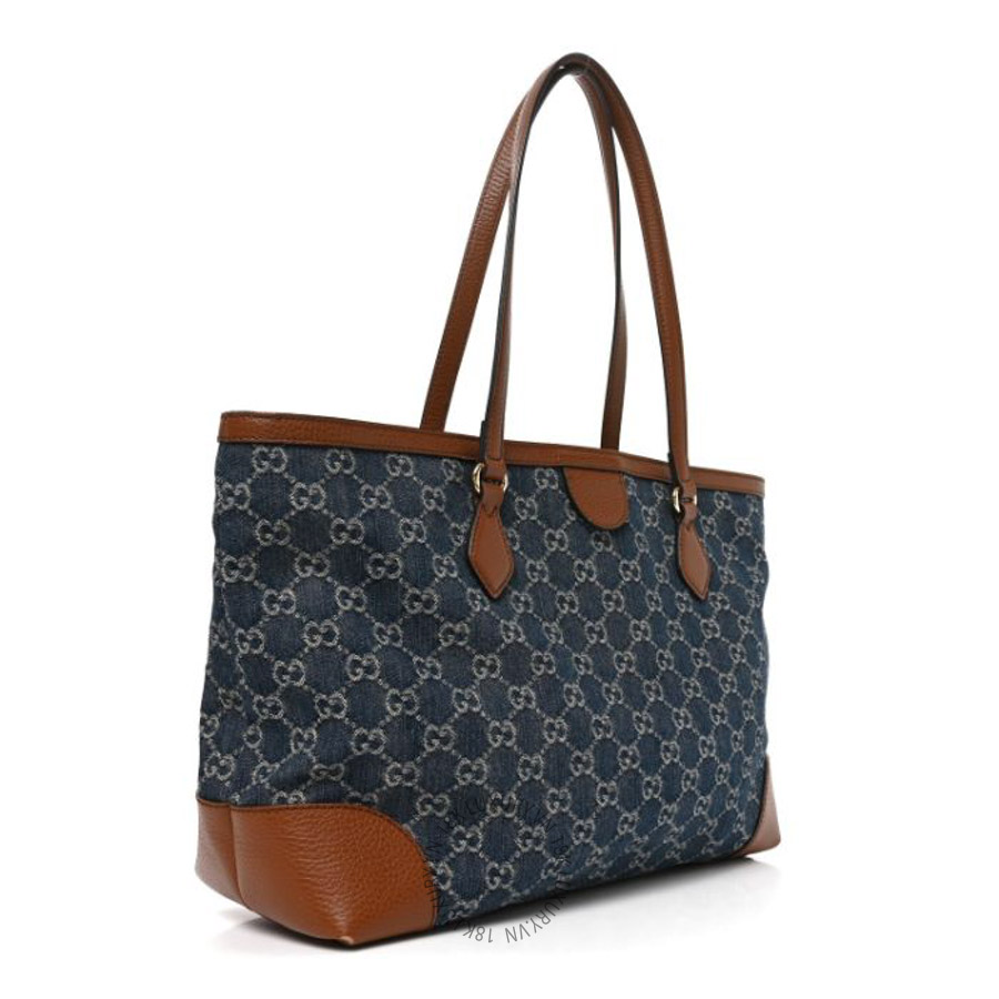 Túi xách Gucci New Denim GG Monogram Medium Ophidia Shopping Tote Blue Tea Cuir GGC622