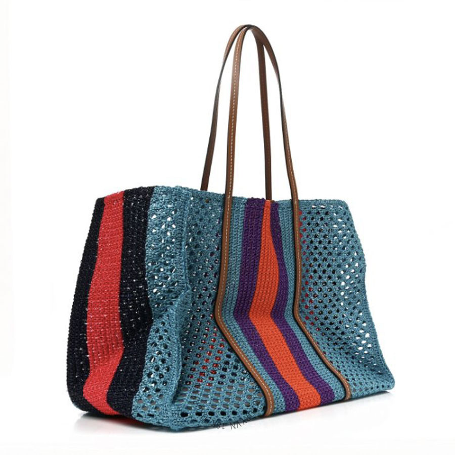 Túi Xách Gucci Raffia Web Woven Interlocking G Tote Blue Multicolor GDCB507