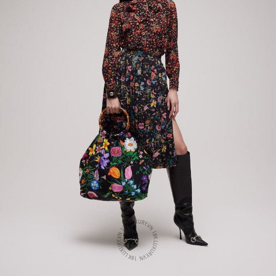 Túi Xách Gucci Silk maxi tote bag with bamboo handle 838063 FAGDW 1066 GFD107