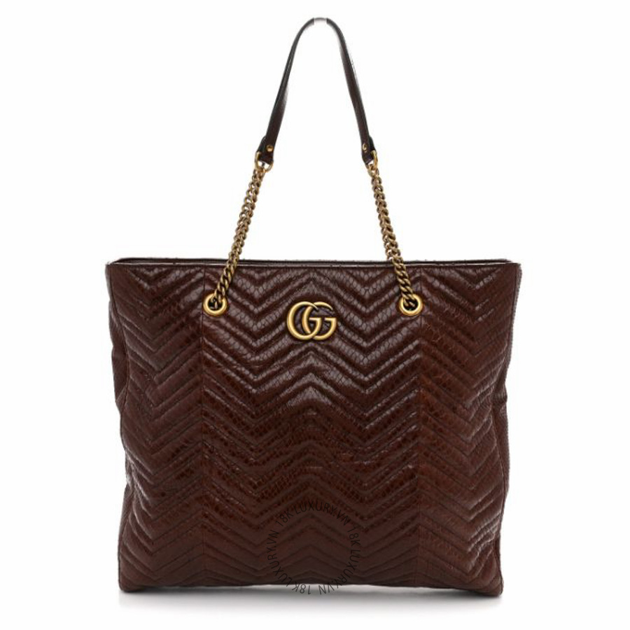 Túi xách Gucci Snakeskin Matelasse Large GG Marmont Slim Tote Brown NFPG485