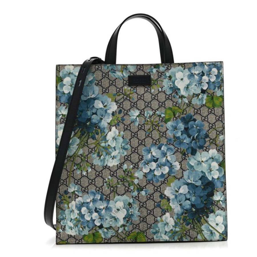 Túi xách Gucci Soft GG Supreme Monogram Blooms Vertical Tote Blue GGC132