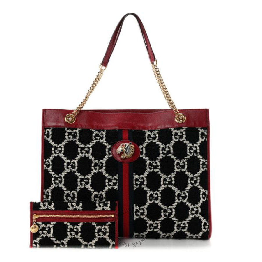 Túi xách Gucci Tweed GG Monogram Large Rajah Chain Tote Romantic Cherry Black White GGC340