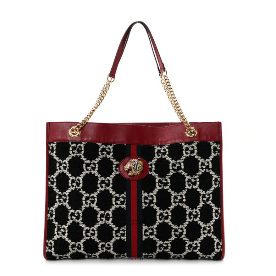 Túi xách Gucci Tweed GG Monogram Large Rajah Chain Tote Romantic Cherry Black White GGC340