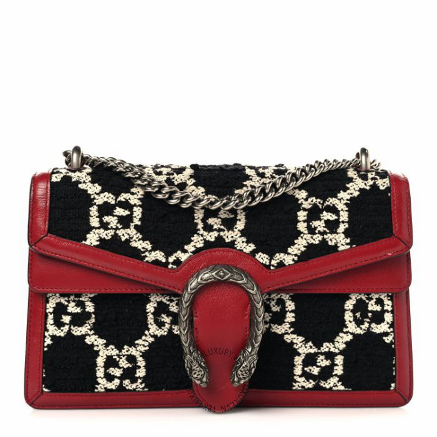Túi xách Gucci Tweed GG Monogram Small Dionysus Shoulder Bag Black White Romantic Cherry NFPG586
