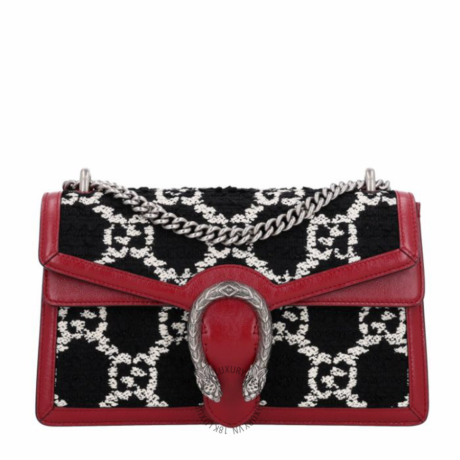 Túi xách Gucci Tweed GG Monogram Small Dionysus Shoulder Bag Black White Romantic Cherry NFPG667