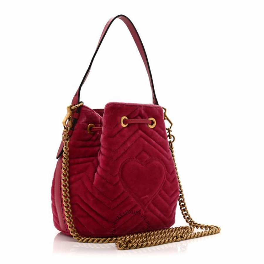 Túi xách Gucci Velvet Matelasse GG Marmont Bucket Bag Light Raspberry Rose NFPG047