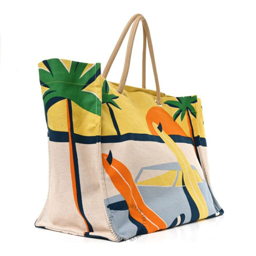 Túi xách Hermes Cotton Canvas Apres la Vague Beach Bag Jaune Bleu FPTH263
