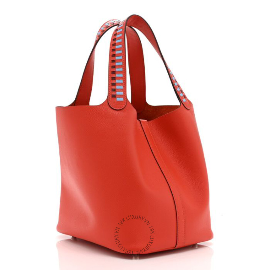 Túi xách Hermes Epsom Tressage De Cuir Picotin Lock 22 MM Rouge Coeur Bleu du Nord Rouge H HMT376