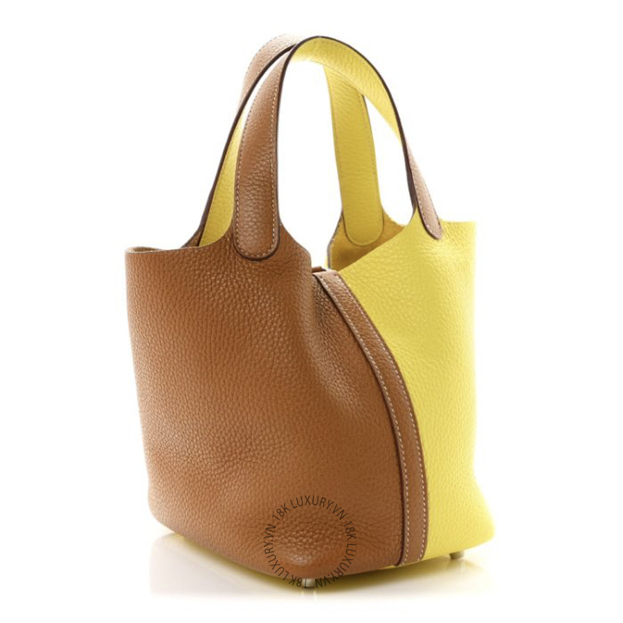 Túi Xách Hermes Taurillon Clemence Casaque Picotin Lock 18 PM Lime Sesame TMH245