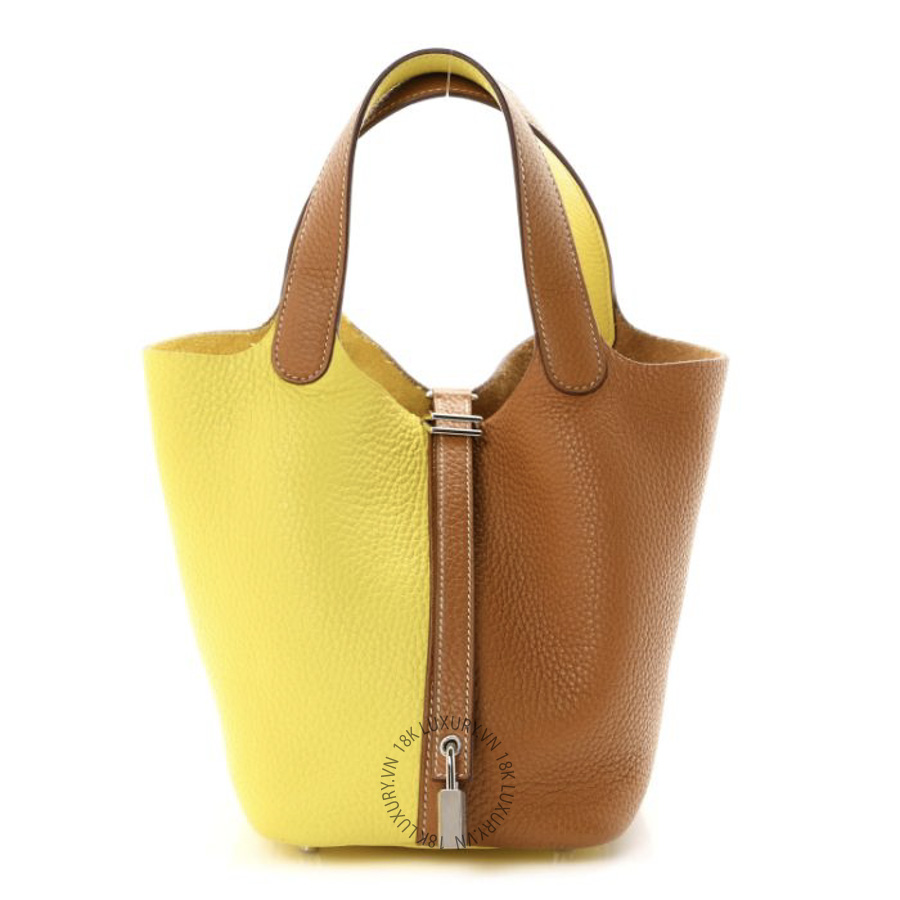 Túi Xách Hermes Taurillon Clemence Casaque Picotin Lock 18 PM Lime Sesame TMH245