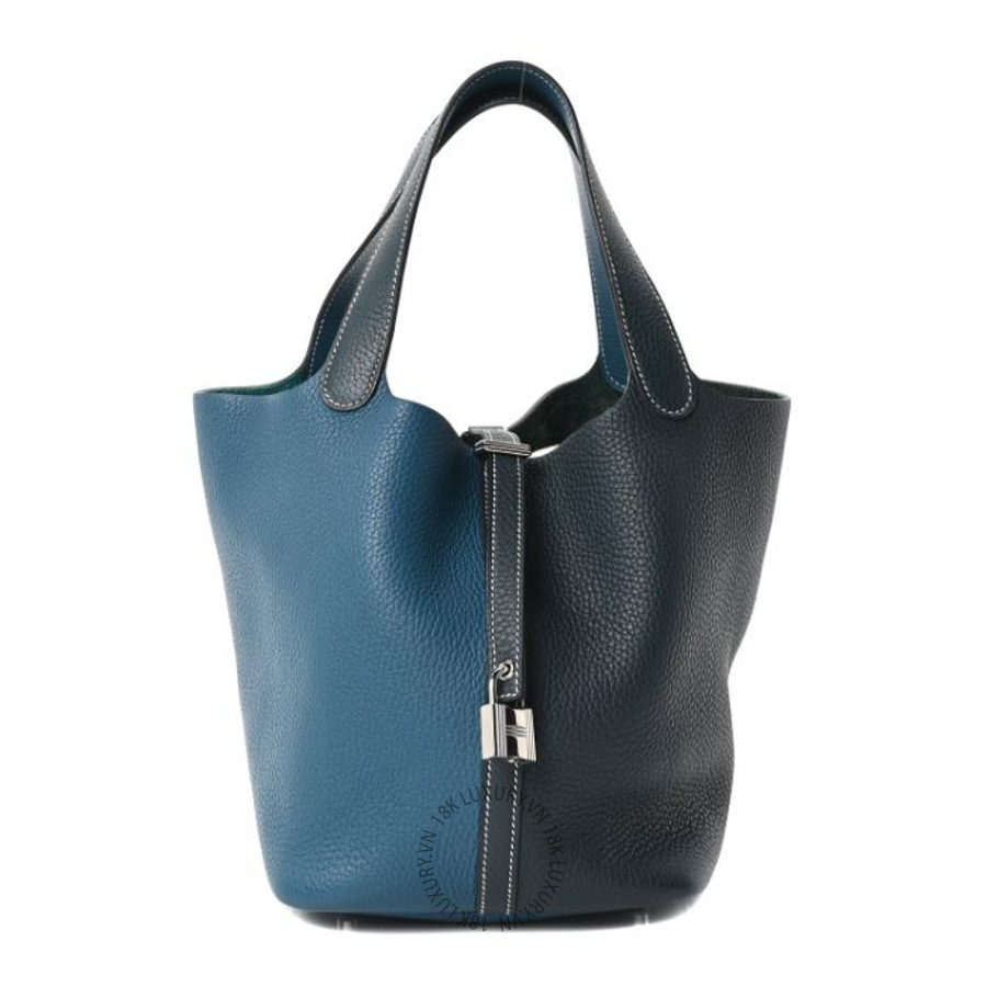 Túi xách Hermes Taurillon Clemence Casaque Picotin Lock 22 MM Vert Bosphore Deep Bleu FPTH265