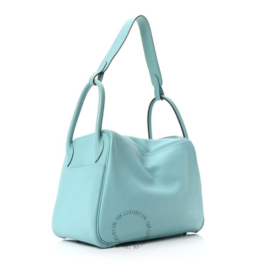 Túi xách Hermes Taurillon Clemence Lindy 30 Bleu Atoll HMT195