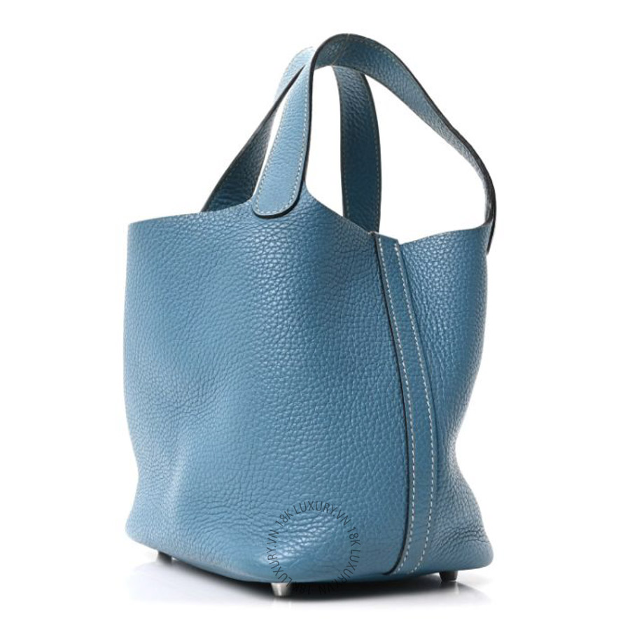 Túi xách Hermes Taurillon Clemence Picotin Lock 18 PM Blue Jean HMT154