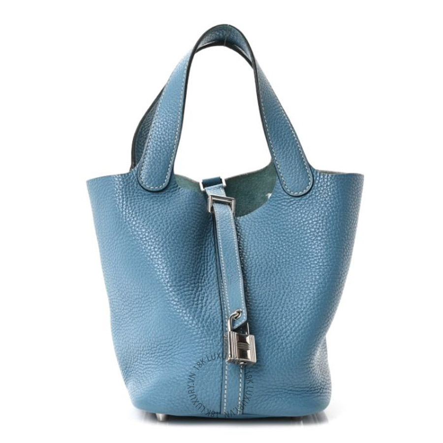 Túi xách Hermes Taurillon Clemence Picotin Lock 18 PM Blue Jean HMT154