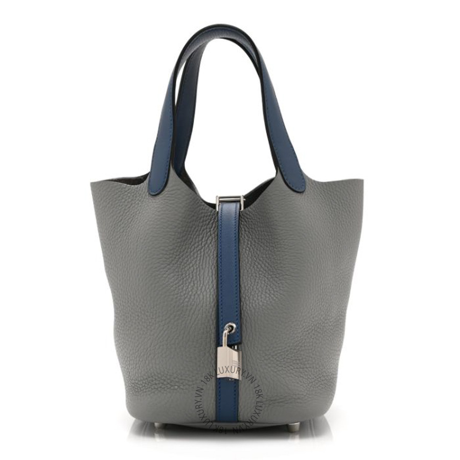 Túi xách Hermes Taurillon Clemence Picotin Lock 18 PM Gris Mouette Bleu Agate FPTH046