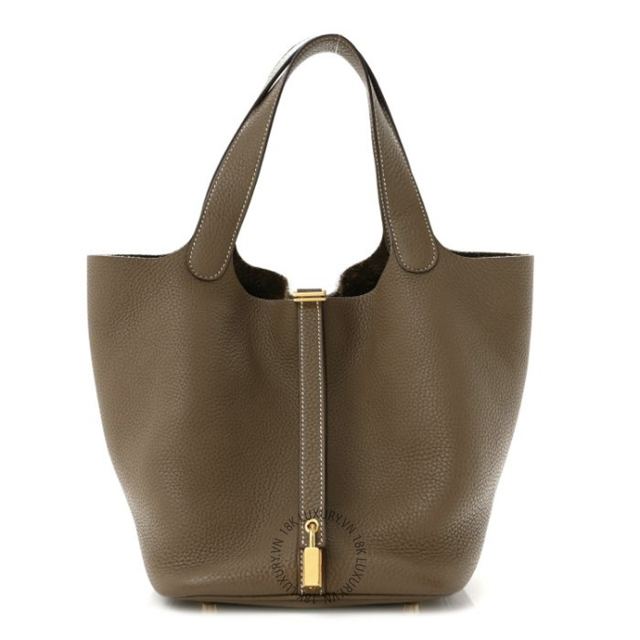 Túi Xách Hermes Taurillon Clemence Picotin Lock 22 MM Etoupe TMH179
