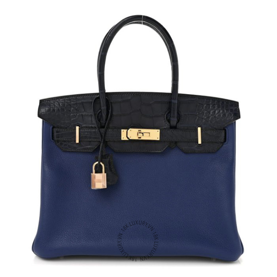 Túi Xách Hermes Taurillon Novillo Matte Alligator Birkin Touch 30 Bleu Saphir Bleu Marine TMH130