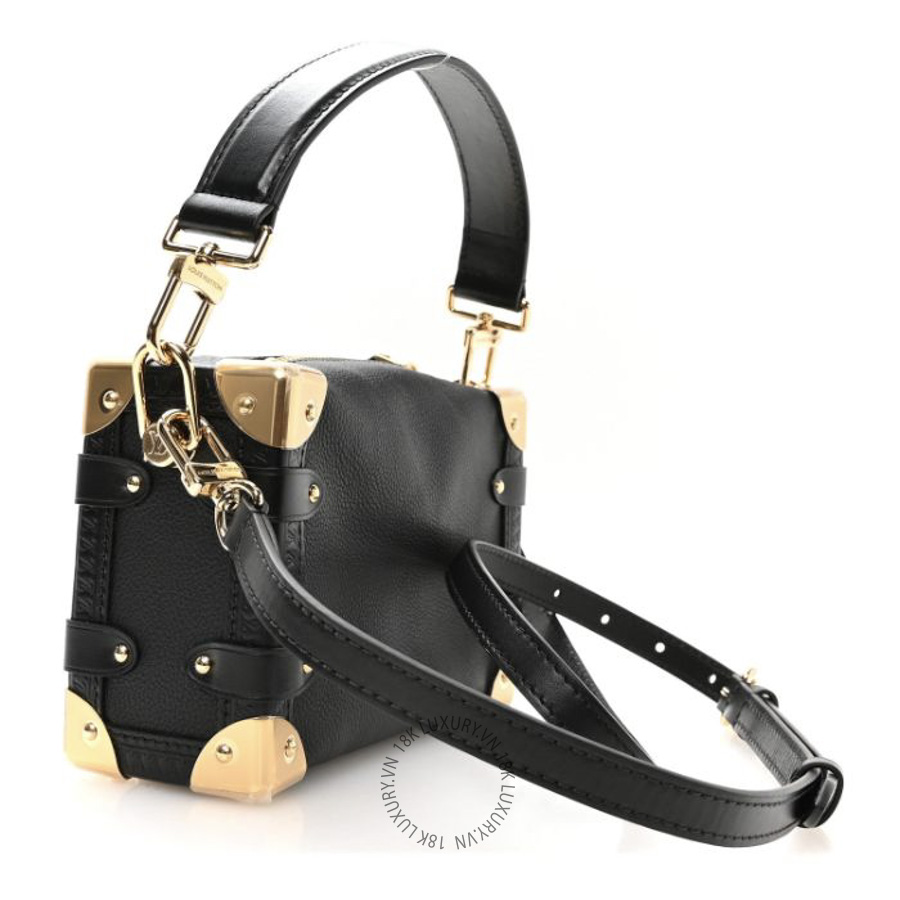 Túi Xách Hộp Đeo Chéo Louis Vuitton Grained Calfskin Side Trunk PM Black MNGR197