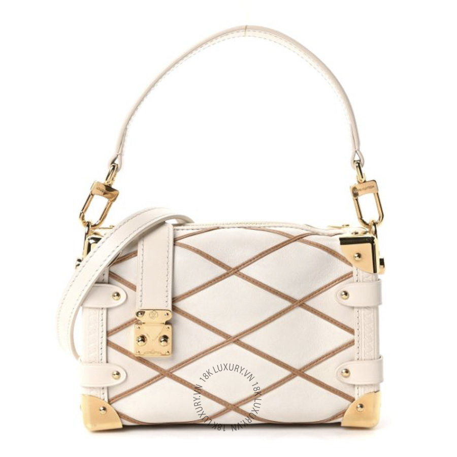 Túi Xách Hộp Đeo Chéo Louis Vuitton Lambskin Malletage Side Trunk PM Creme Noisette MNGR568