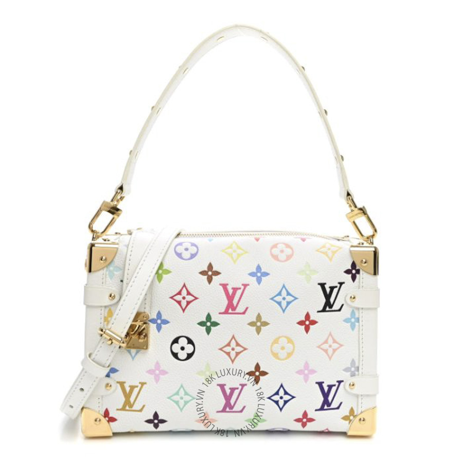 Túi Xách Hộp Đeo Chéo Louis Vuitton LV x TM Cowhide Monogram Multicolor Side Trunk MM White NSBD156