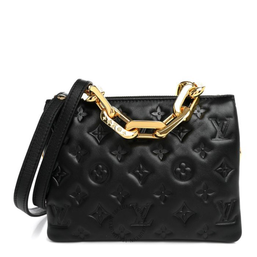 Túi xách Louis Vuitton Lambskin Embossed Monogram Coussin BB Black FPNG656