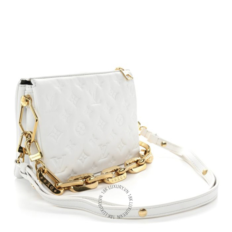 Túi Xách Louis Vuitton Lambskin Embossed Monogram Coussin BB White MNGR185