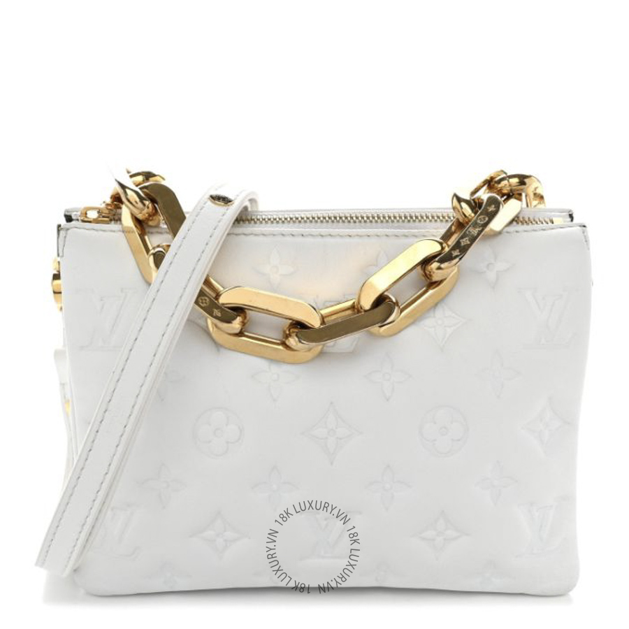 Túi Xách Louis Vuitton Lambskin Embossed Monogram Coussin BB White MNGR185