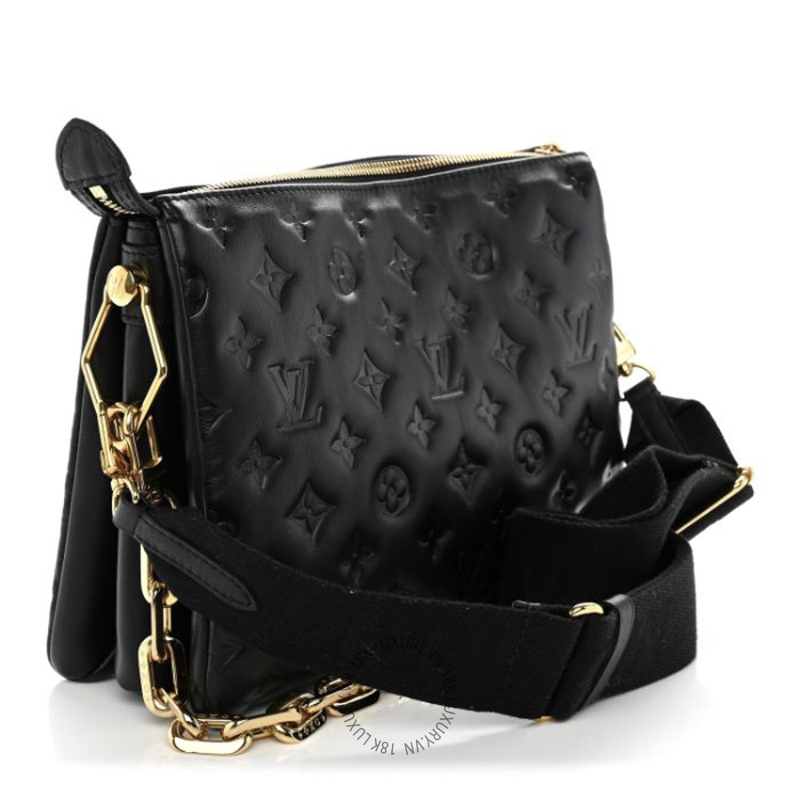 Túi Xách Louis Vuitton Lambskin Embossed Monogram Coussin PM Black MNGR432