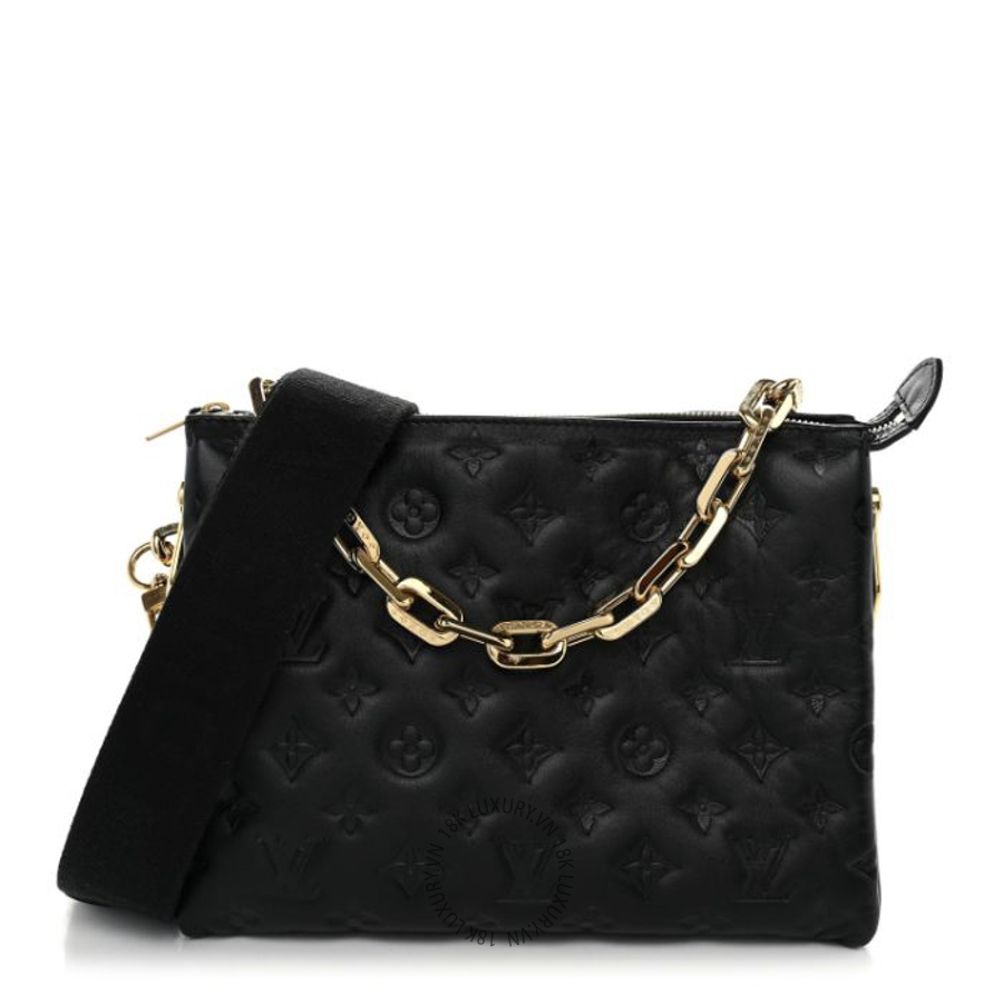 Túi Xách Louis Vuitton Lambskin Embossed Monogram Coussin PM Black MNGR432