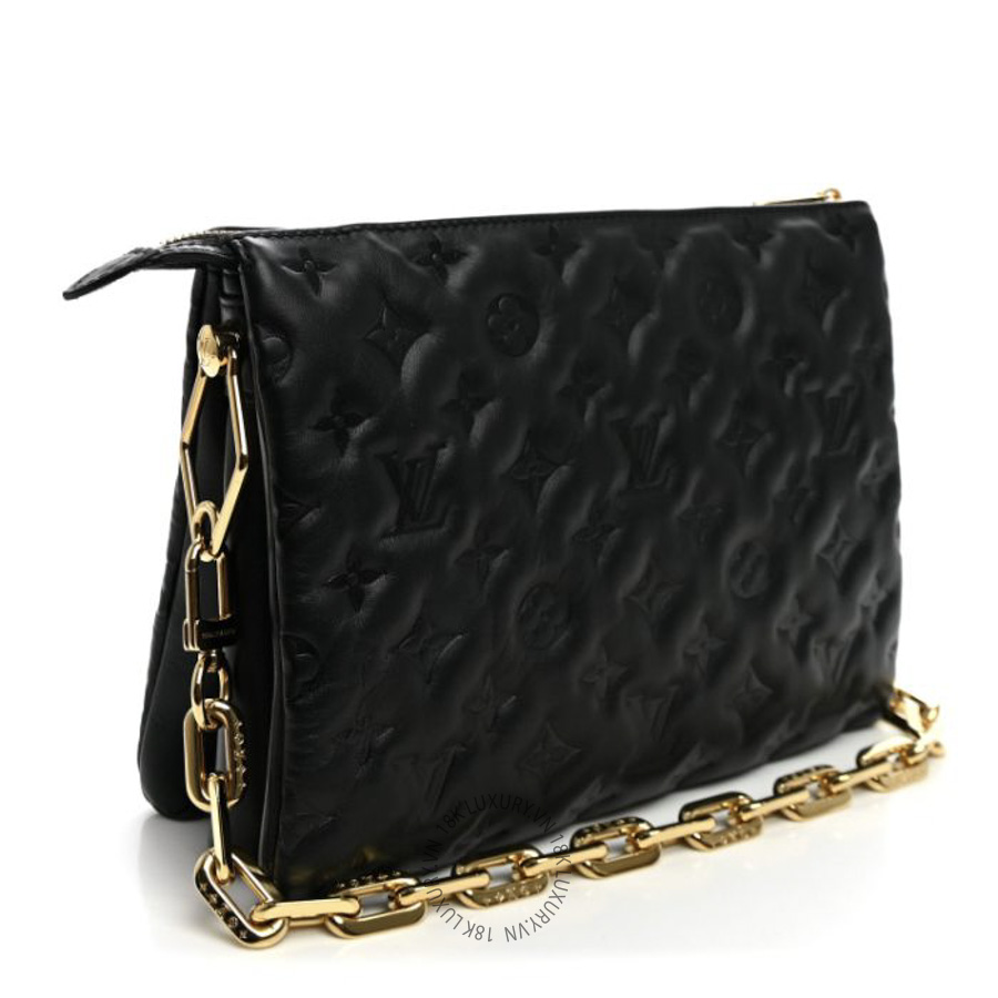 Túi Xách Louis Vuitton Lambskin Embossed Monogram Coussin PM Black NSBD632