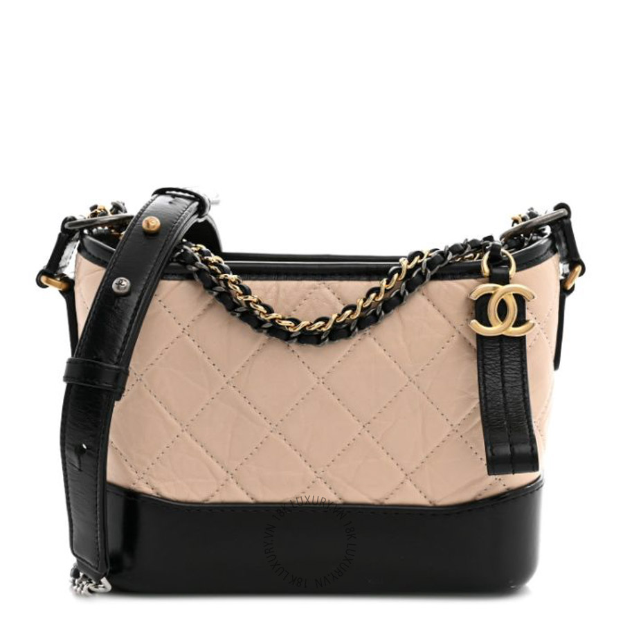 Túi Xách Mini Chanel Aged Calfskin Quilted Small Gabrielle Hobo Beige Black CVB243