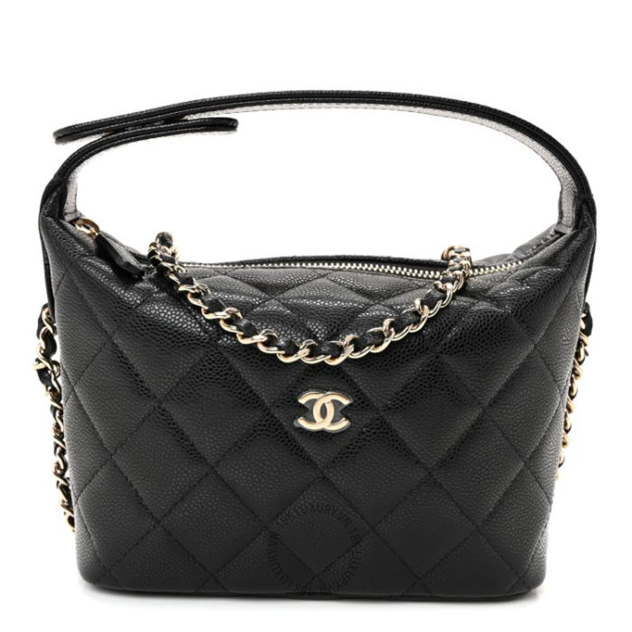 Túi Xách Mini Chanel Caviar Quilted Hobo Clutch With Chain Black CVB175