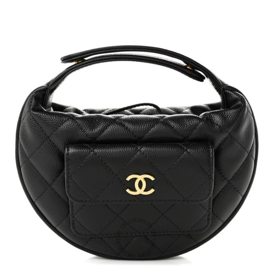 Túi Xách Mini Chanel Caviar Quilted Polly Pocket Pouch Hobo Black CVB670