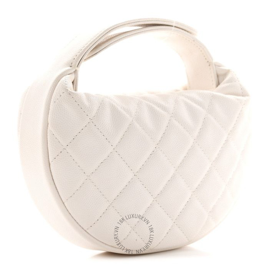 Túi Xách Mini Chanel Caviar Quilted Polly Pocket Pouch Hobo White CVB703