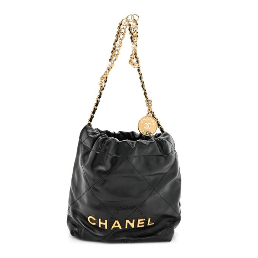 Túi Xách Mini Chanel Shiny Calfskin Quilted Pearl CC Chain Chanel 22 Black CVB192