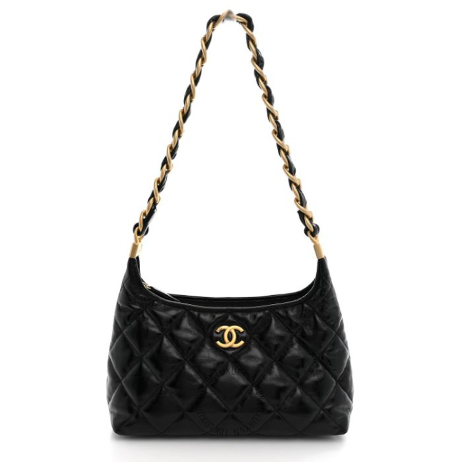 Túi Xách Mini Chanel Shiny Crumpled Lambskin Quilted CC Funky Town Hobo Black CVB519