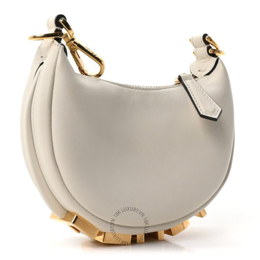 Túi xách mini Fendi Vitello Grace Matte Nano Fendigraphy Hobo Charm White Ice TFD439