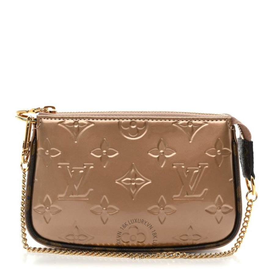 Túi Xách Mini Louis Vuitton Metallic Vernis Mini Pochette Accessories Rose Beige QWE1234
