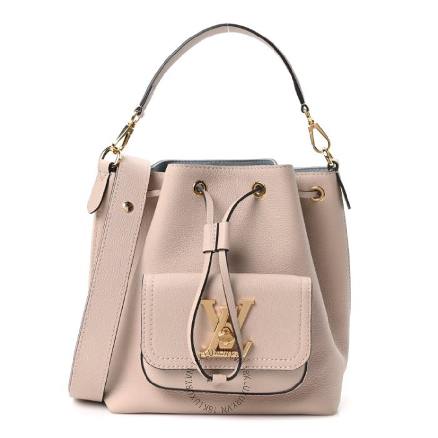 Túi Xách Mini LV Calfskin Lockme Bucket MM Greige QWE1701