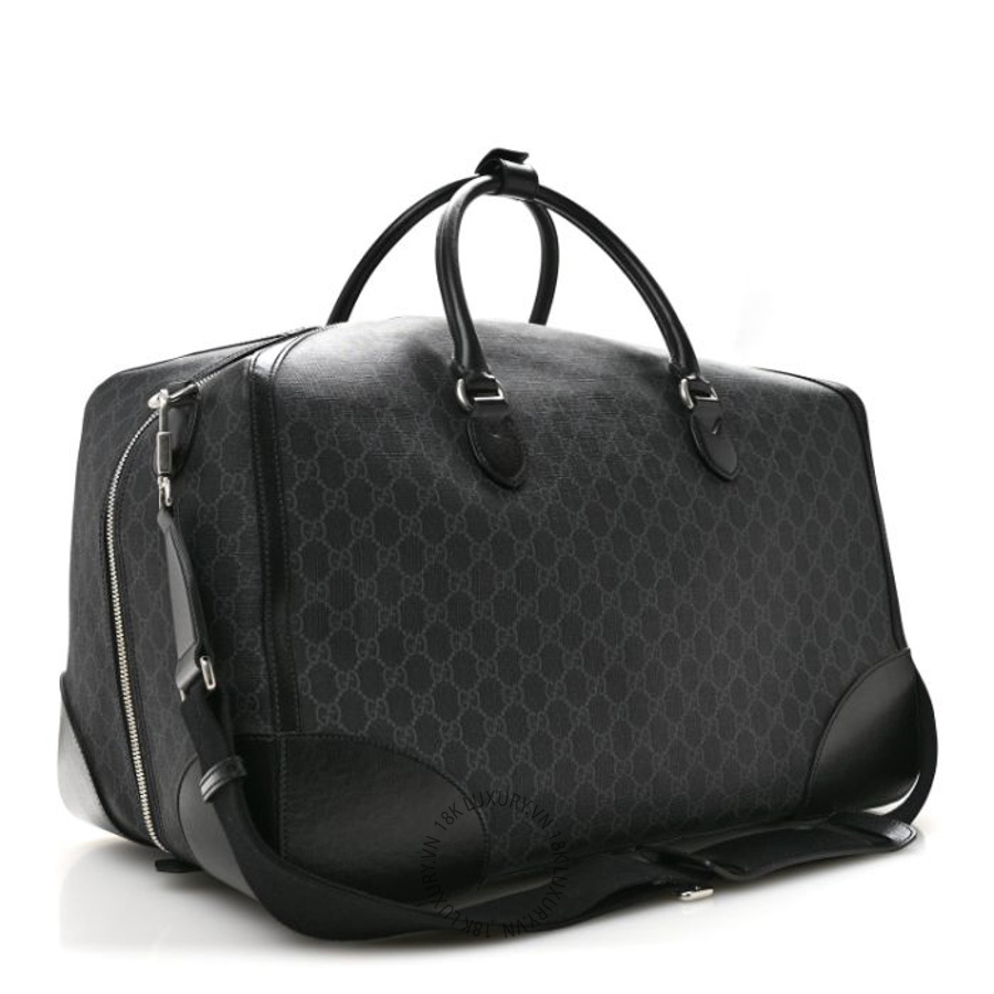 Túi Xách Trống Gucci GG Supreme Monogram Azalea Calfskin Retro Interlocking G Large Duffle Bag Black Grey GDCB690