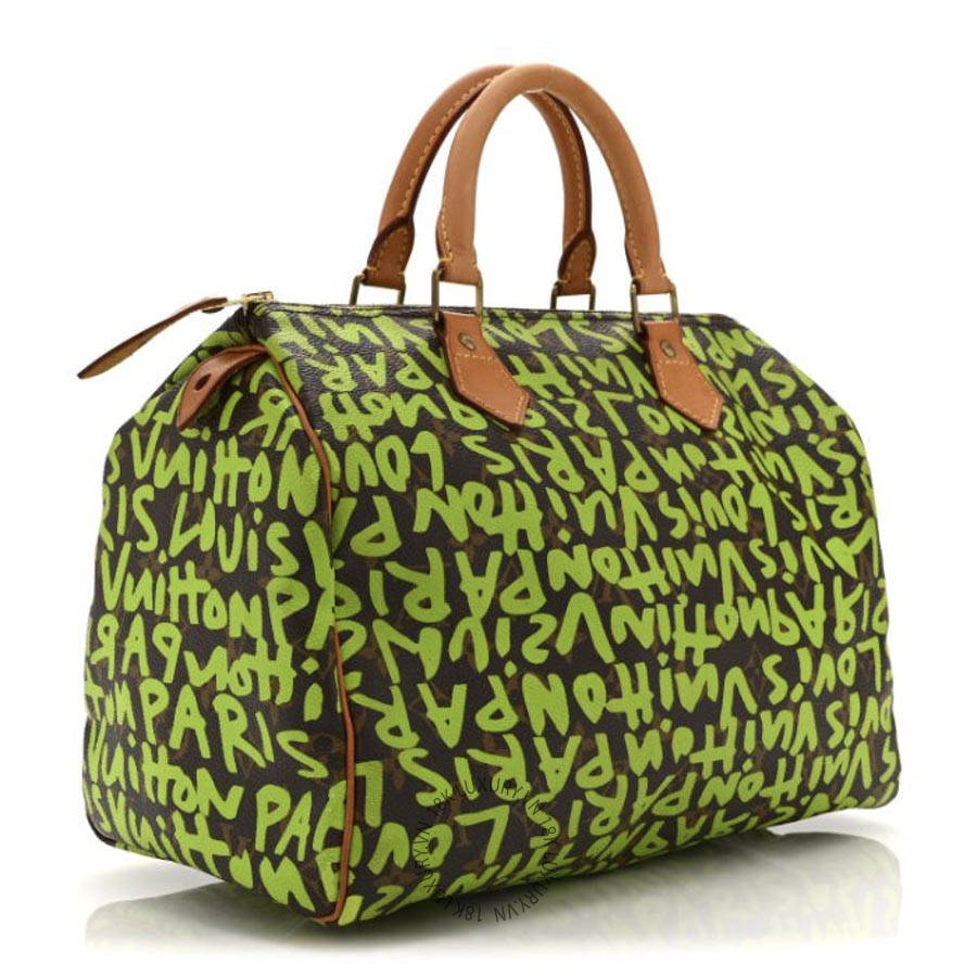 Túi Xách Trống Louis Vuitton Monogram Graffiti Speedy 30 Green NSBD727
