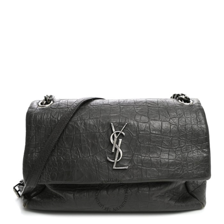 Túi Xách Yves Saint Laurent Calfskin Crocodile Embossed Medium West Hollywood Monogram Fold-Over Grey ZZN037