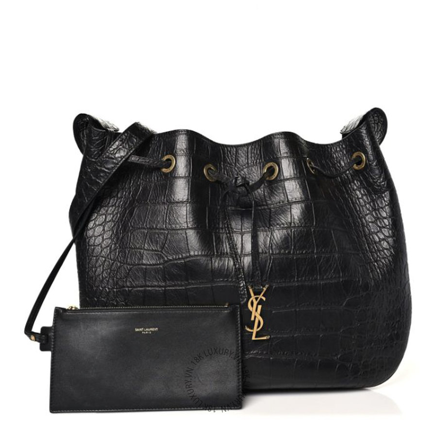 Túi Xách Yves Saint Laurent Calfskin Crocodile Embossed Paris VII Large Flat Hobo Black ZZN137