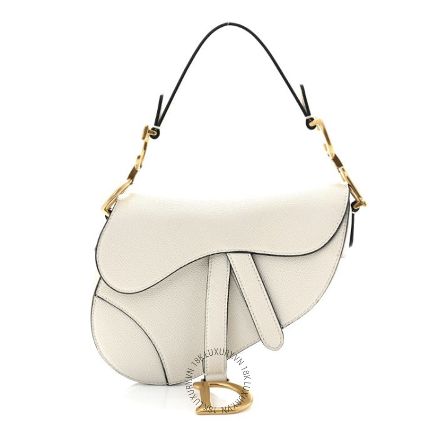 Túi Yên Ngựa Christian Dior Grained Calfskin Mini Saddle Bag White SPSS185